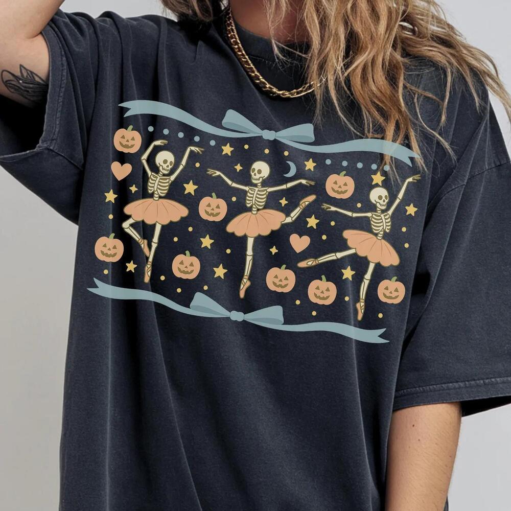 Halloween Coquette Skeleton Bow Shirt, Retro Skeleton, Cottagecore Halloween